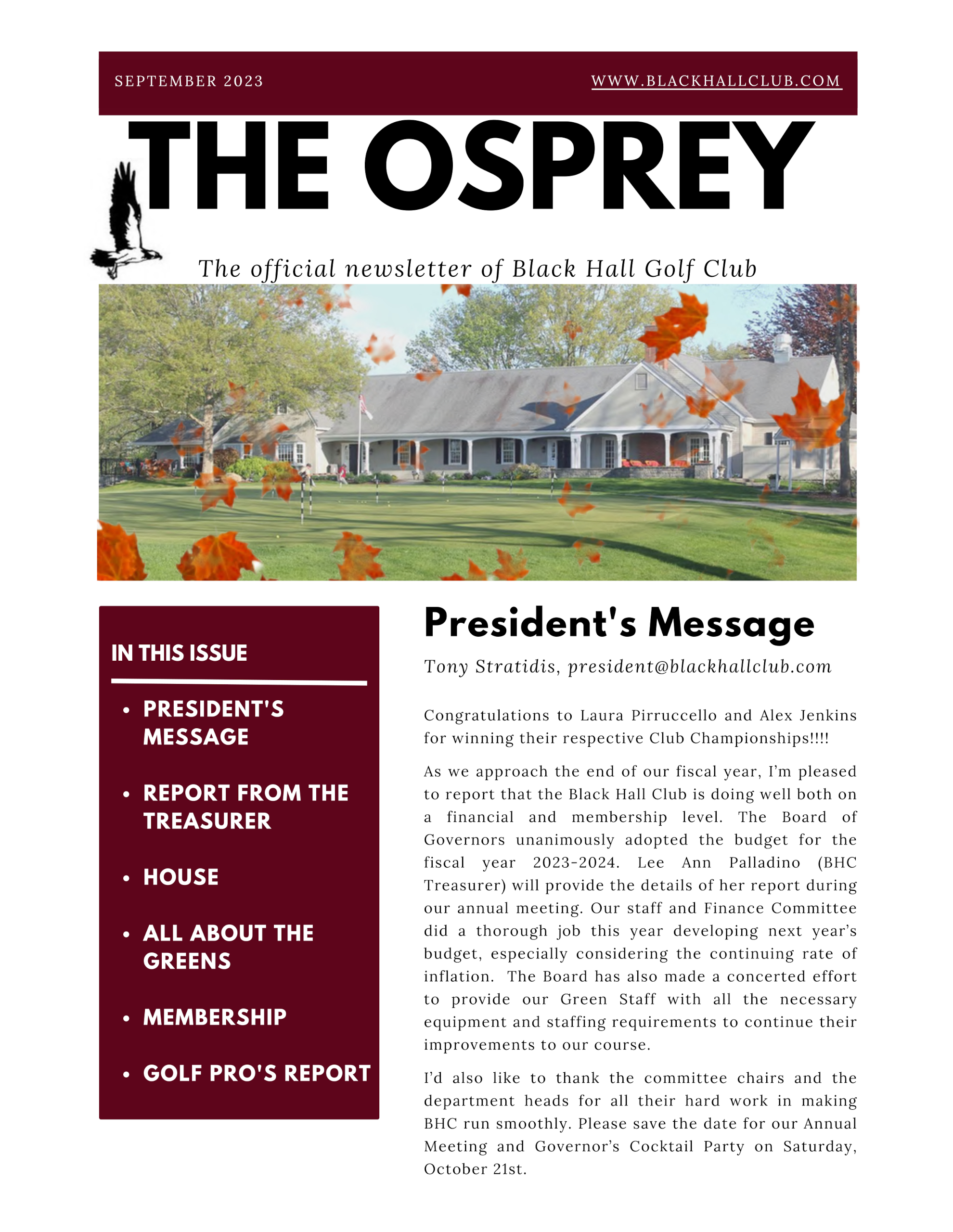 Black Hall Club | Home / Osprey Newsletter - (September 2023) Black Hall Club Home / Osprey Newsletter – (September 2023) Osprey Newsletter (Page #1)